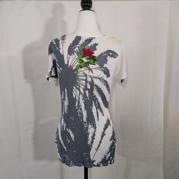 San Francisco Lightweight Knit Floral Print Top Cowl Neck Sleeve Ties Medium - Picture 4 of 12